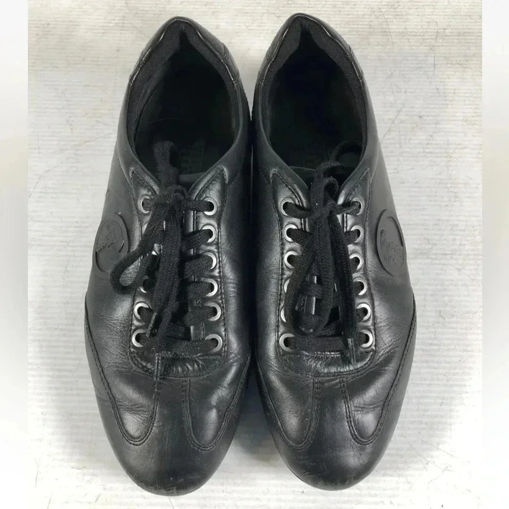 Versace Collection Mens Black Leather Lace Up Casual Sneaker Shoes Size 41